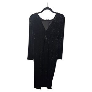 GOOD AMERICAN Black Velvet‎ Deep V Midi Dress - Size 2XL NWT
